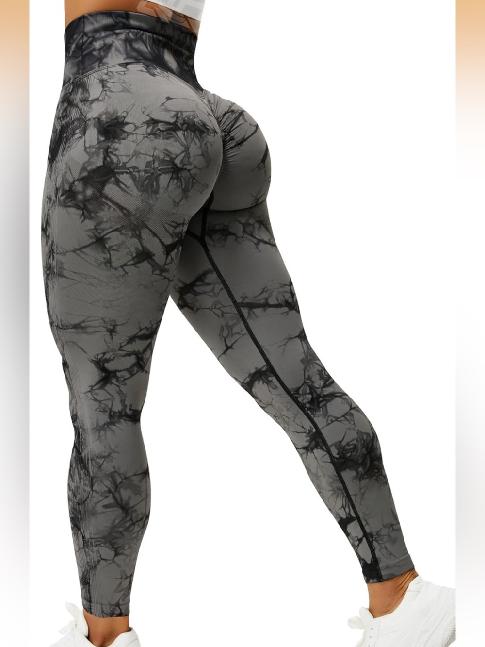 High-Waist Marble Print Leggings - Gray/Black